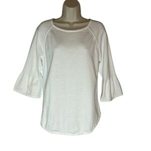 JEANNE PIERRE White Bell Sleeve Ruffled Sweater Sz L